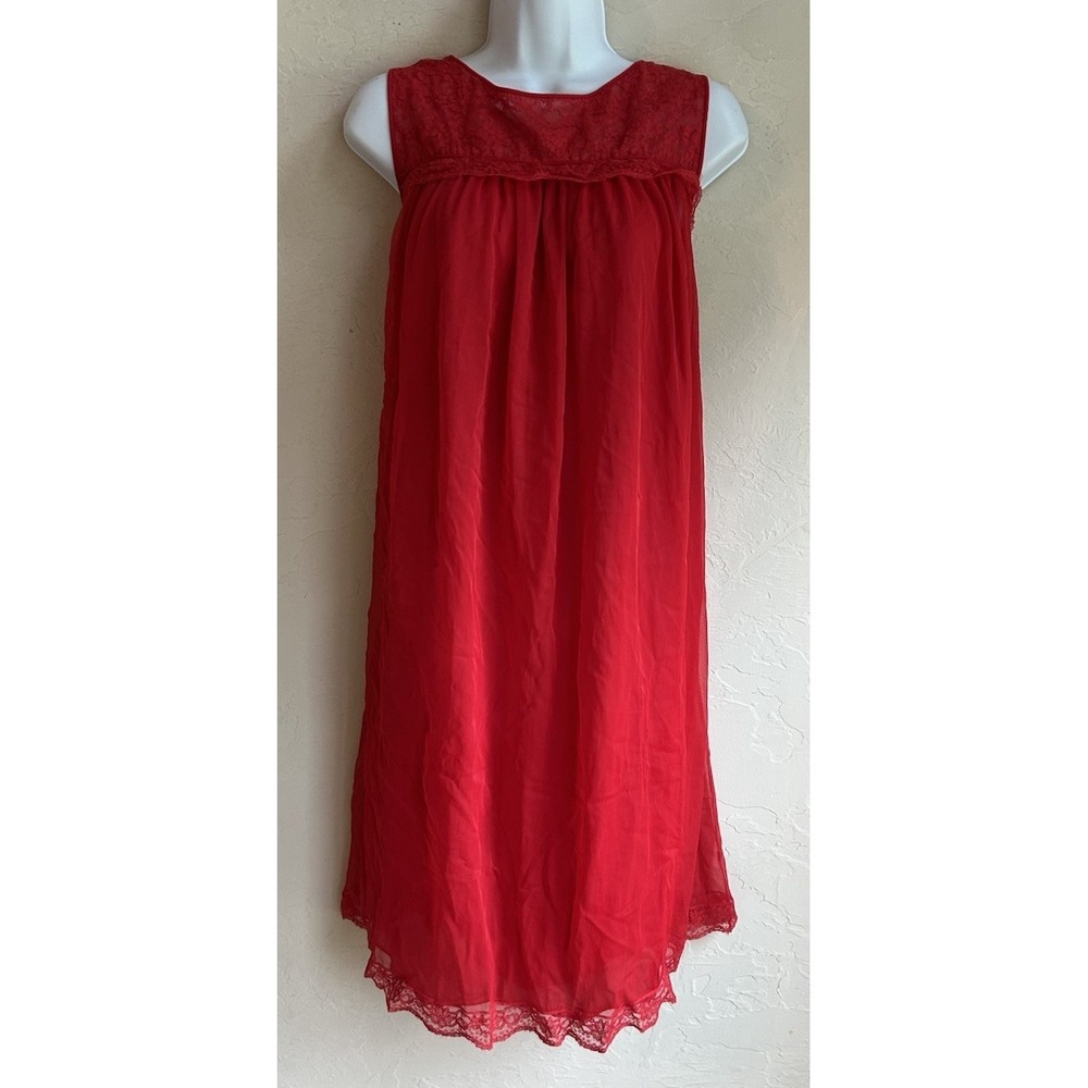 Vintage‎ 1960s Hollywood Vassarette Red Nylon Babydoll Nightgown Slip Dress M L